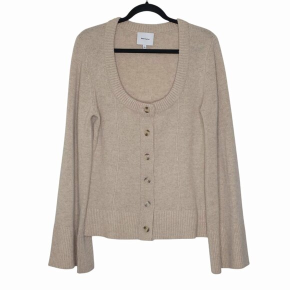 Reformation Karina Regenerative Wool Linen Tan Scoop Neck Cardigan Size L - Picture 3 of 12